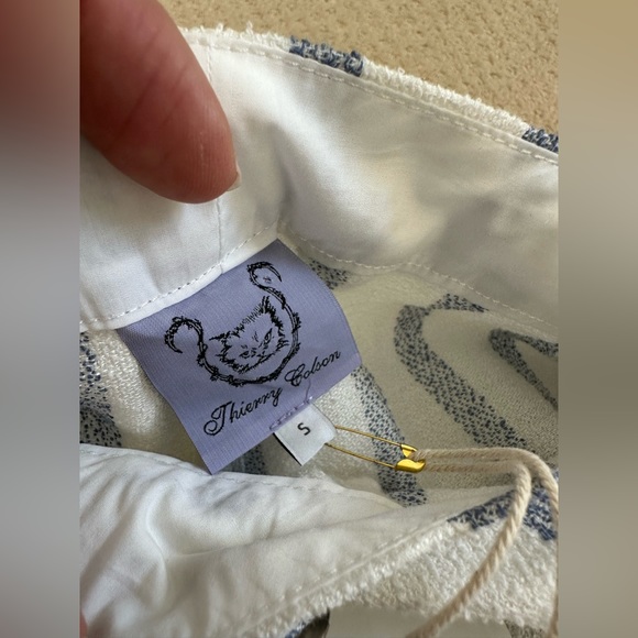 Thierry Colson Striped Wide Leg Biarritz Spugna Pants in Sailing Blue NWT - Picture 8 of 9